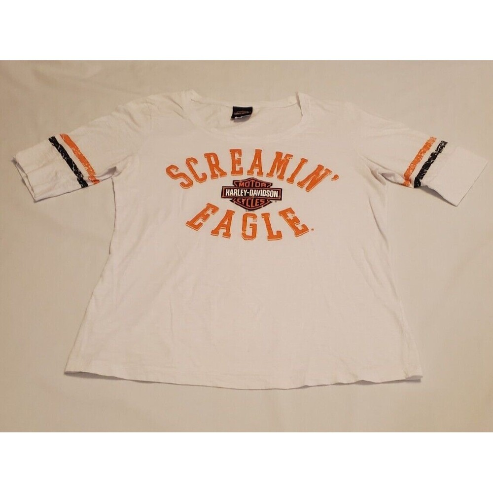 Harley Davidson Womens White XL Screamin Eagle 3/4 Sleeve Burnout T Shirt Biker